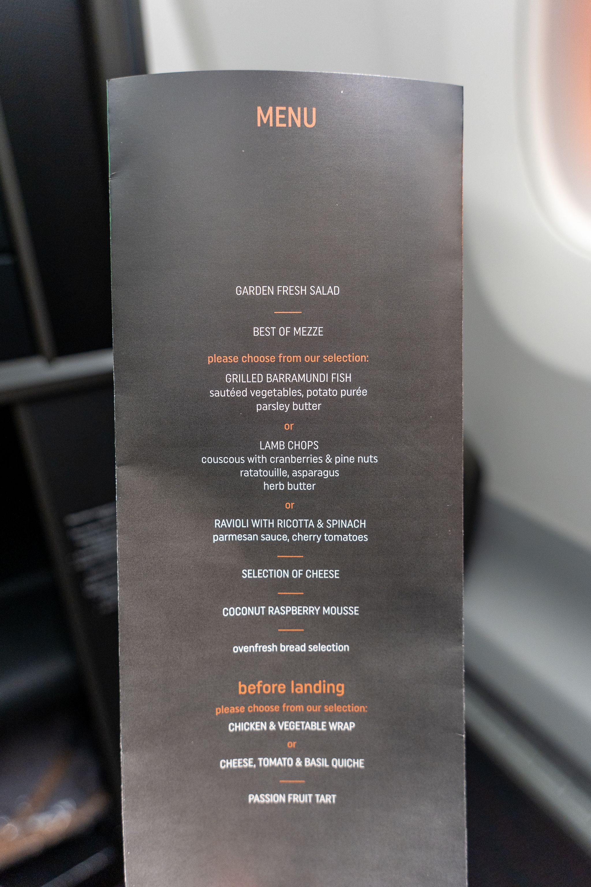 Turkish Airlines business class dinner menu