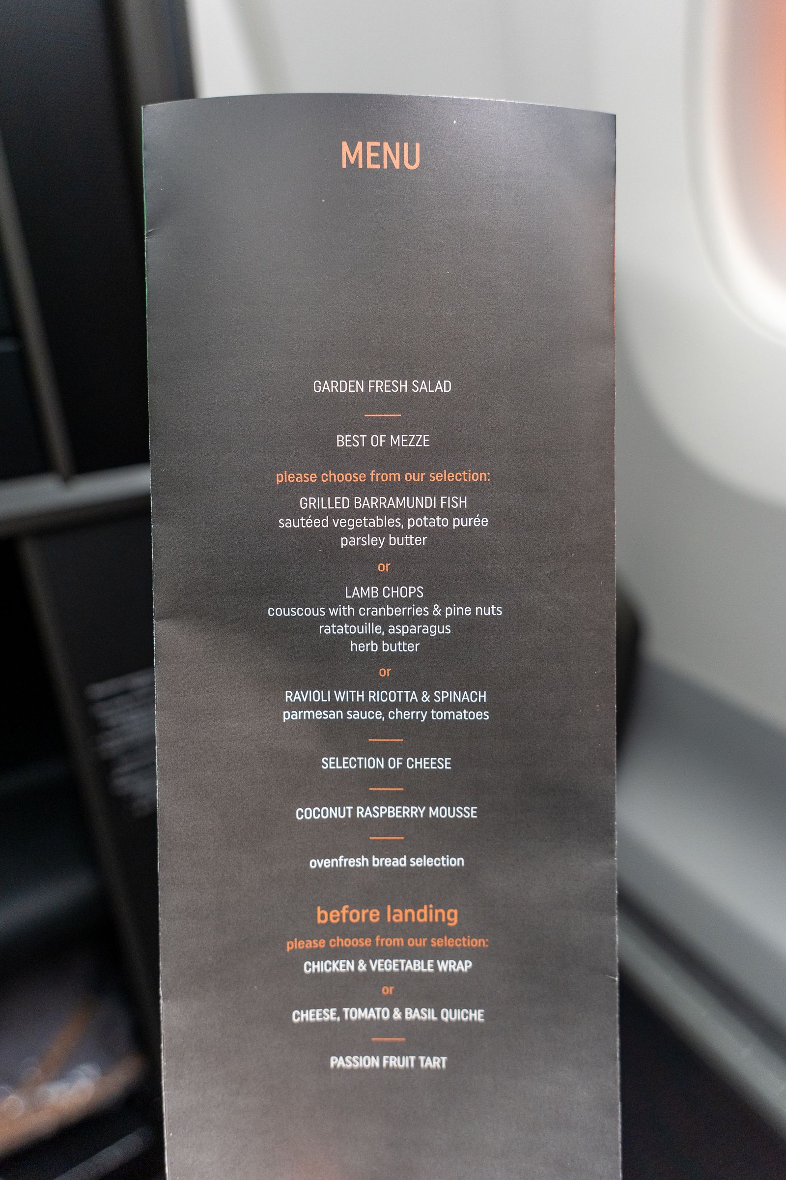 Turkish Airlines business class dinner menu