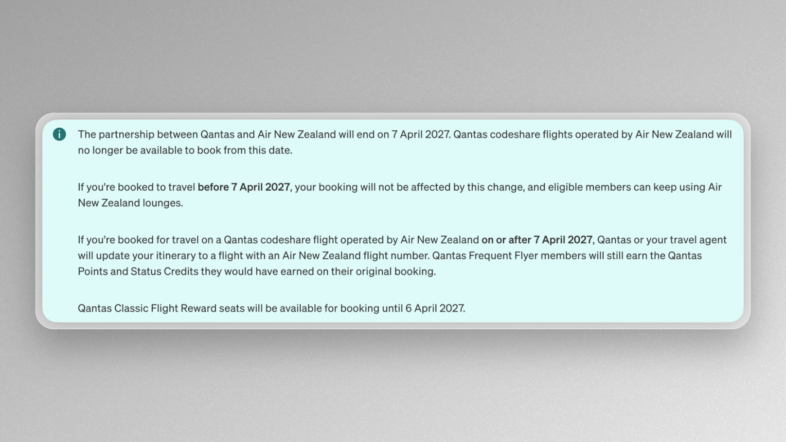 Qantas & Air NZ Partnership Ends April 2027