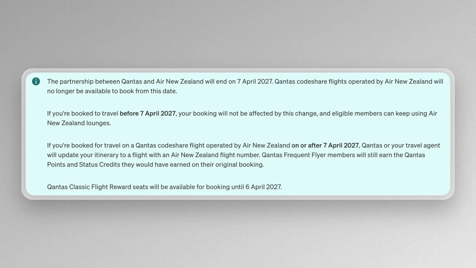 Qantas & Air NZ Partnership Ends April 2027