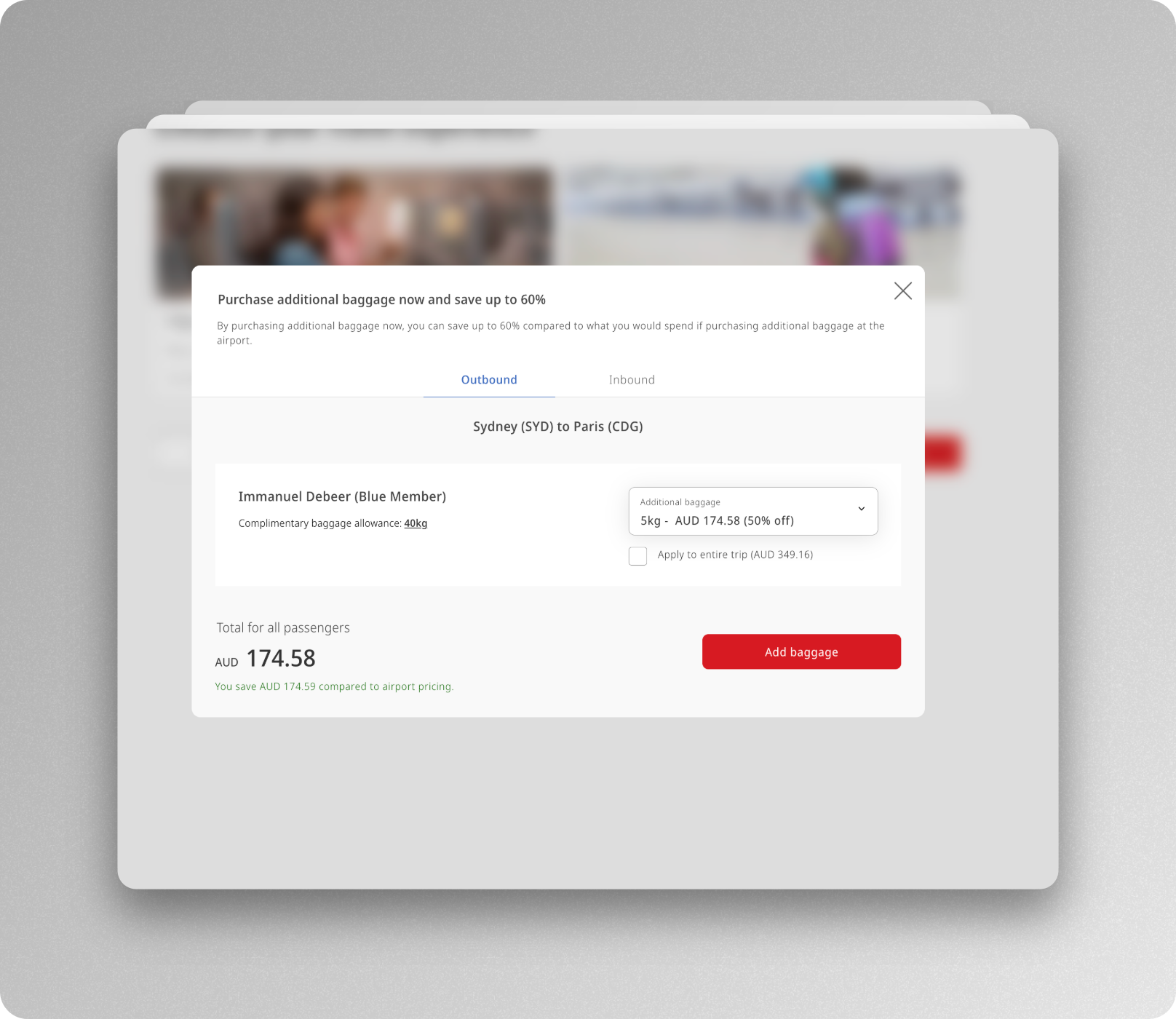 Extra luggage pricing on Emirates