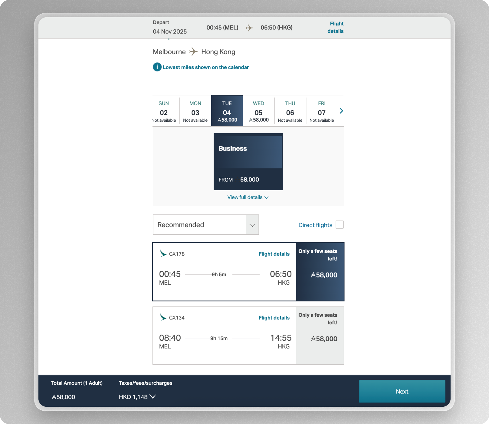 Book Cathay business class with points