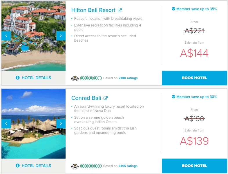 Hilton sale rates for Hilton Bali Resort and Conrad Bali