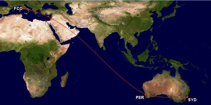 Sydney – Perth – Rome Route