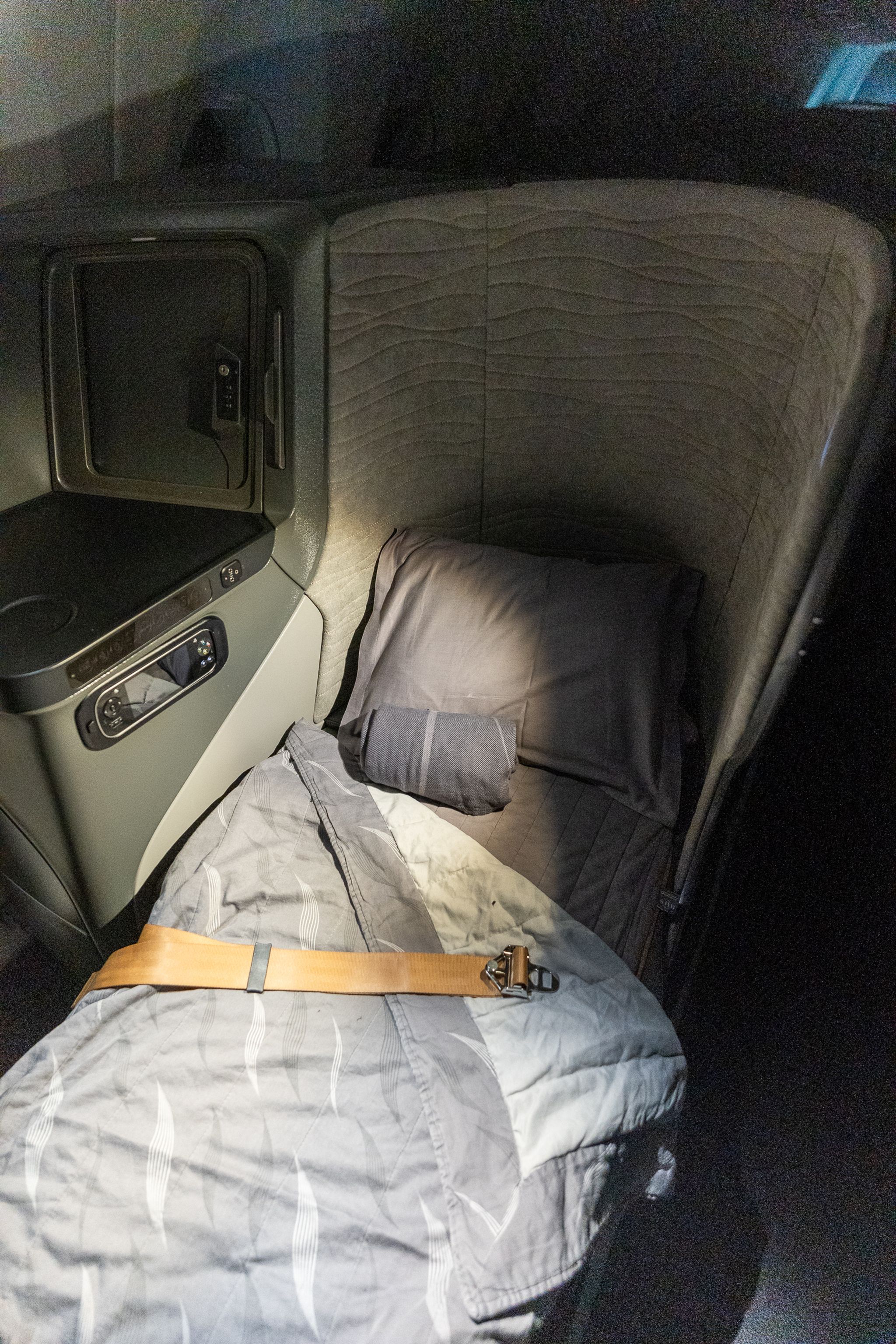 Turkish Airlines A350 business class seat made up as a bed