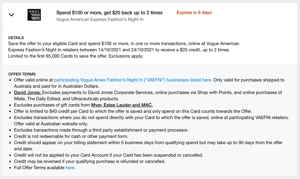 Vogue American Express Fashion’s Night In Online Offer